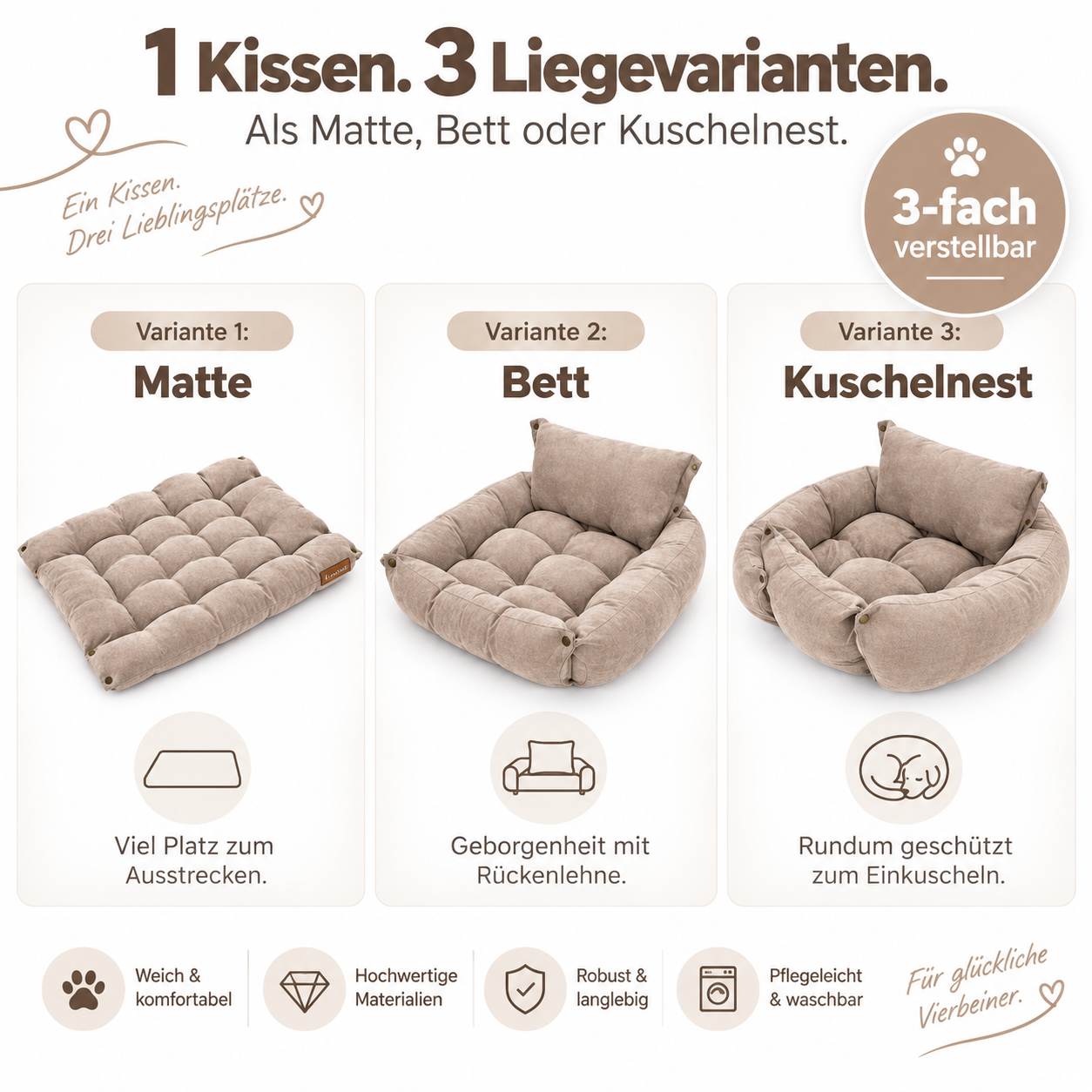 3in1 Hundekissen Hundematte verstellbar waschbar leicht 4 Größen 6 Farben – Bild 2