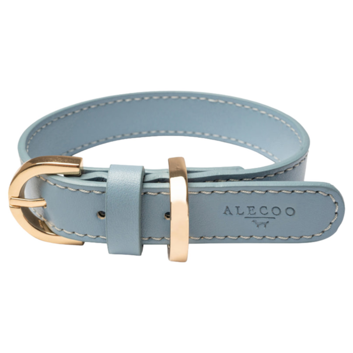 Hundehalsband APFEL-GOLD mit Premium veganem Apfelleder von Alecoo in hellblau