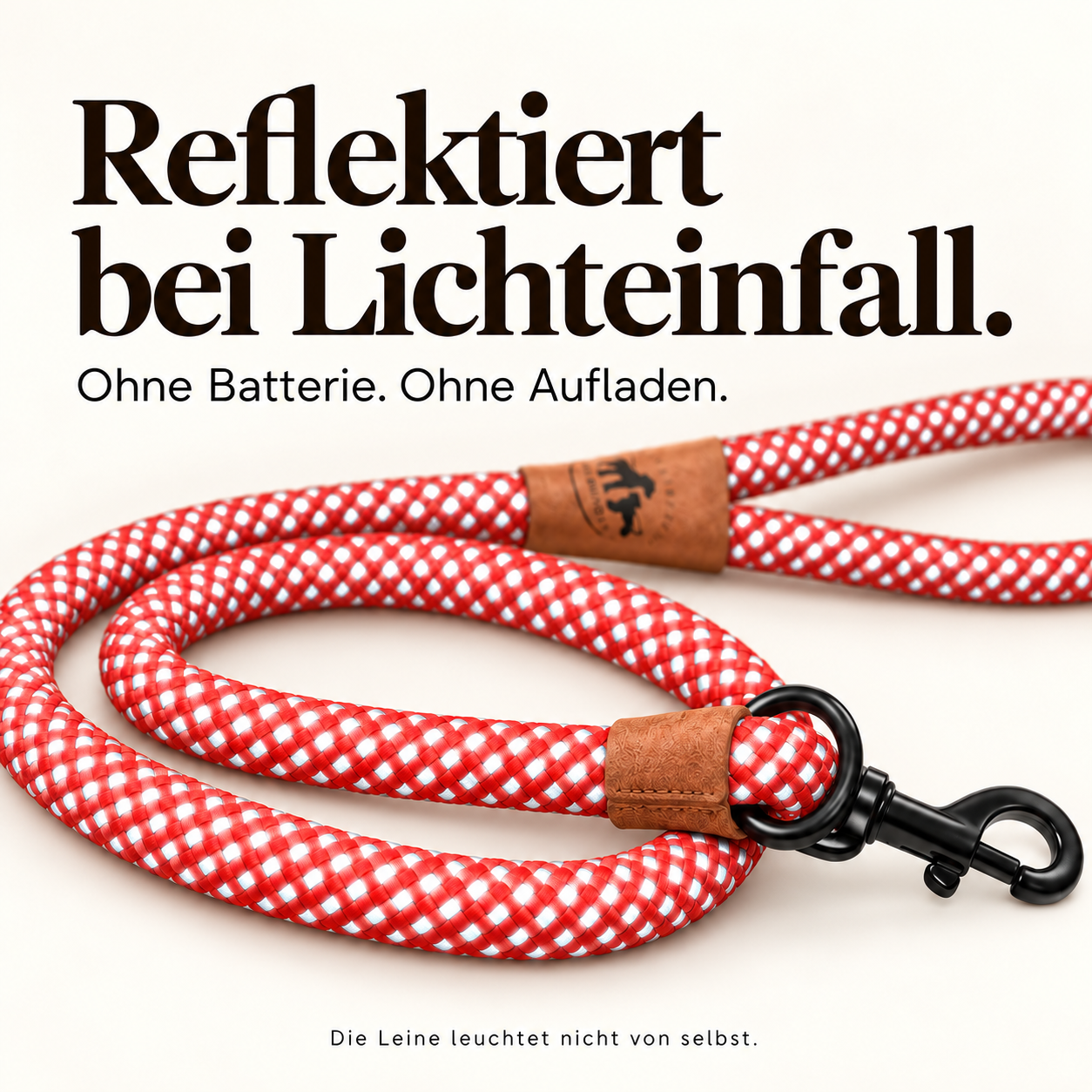 Reflektionsleine© mit Handschlaufe und veganem Leder in 4 Farben und Varianten – Bild 4