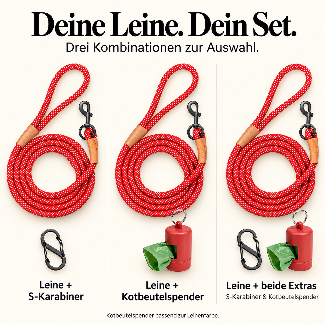 Reflektionsleine© mit Handschlaufe und veganem Leder in 4 Farben und Varianten – Bild 9